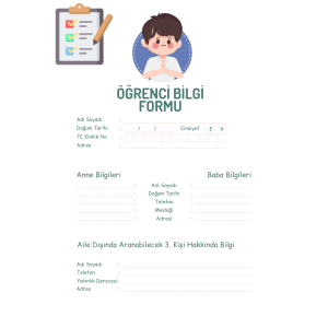 Öğrenci Bilgi Formu -Desenli Öğrenci Bilgi Formu -Desenli